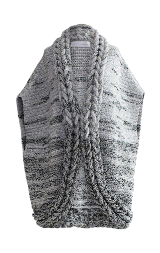Transparent archive cutout of a grey sleeveless cable-knit vest
