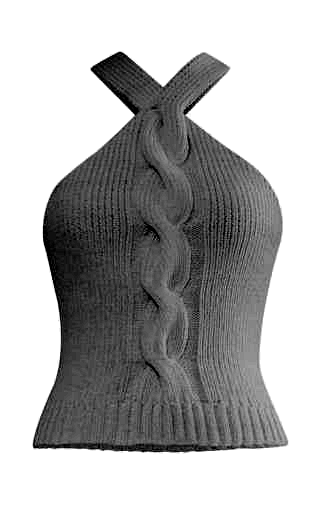 Transparent archive cutout of a white halter knit top with central cable